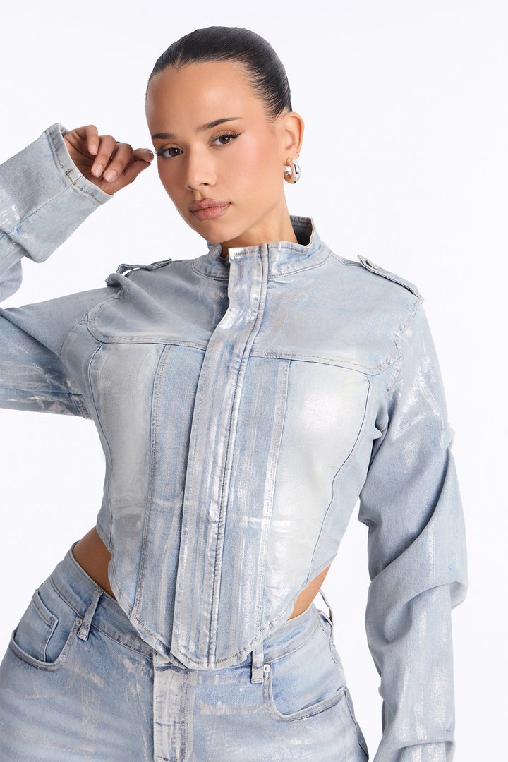 Frenchie Foil Denim Jacket - Light Wash