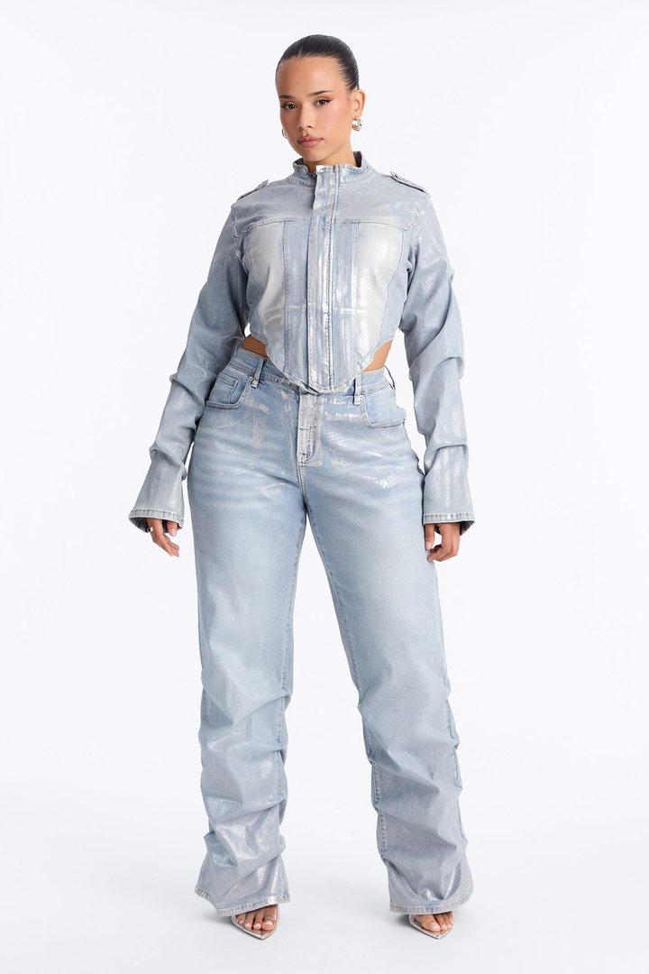Frenchie Foil Denim Jacket - Light Wash