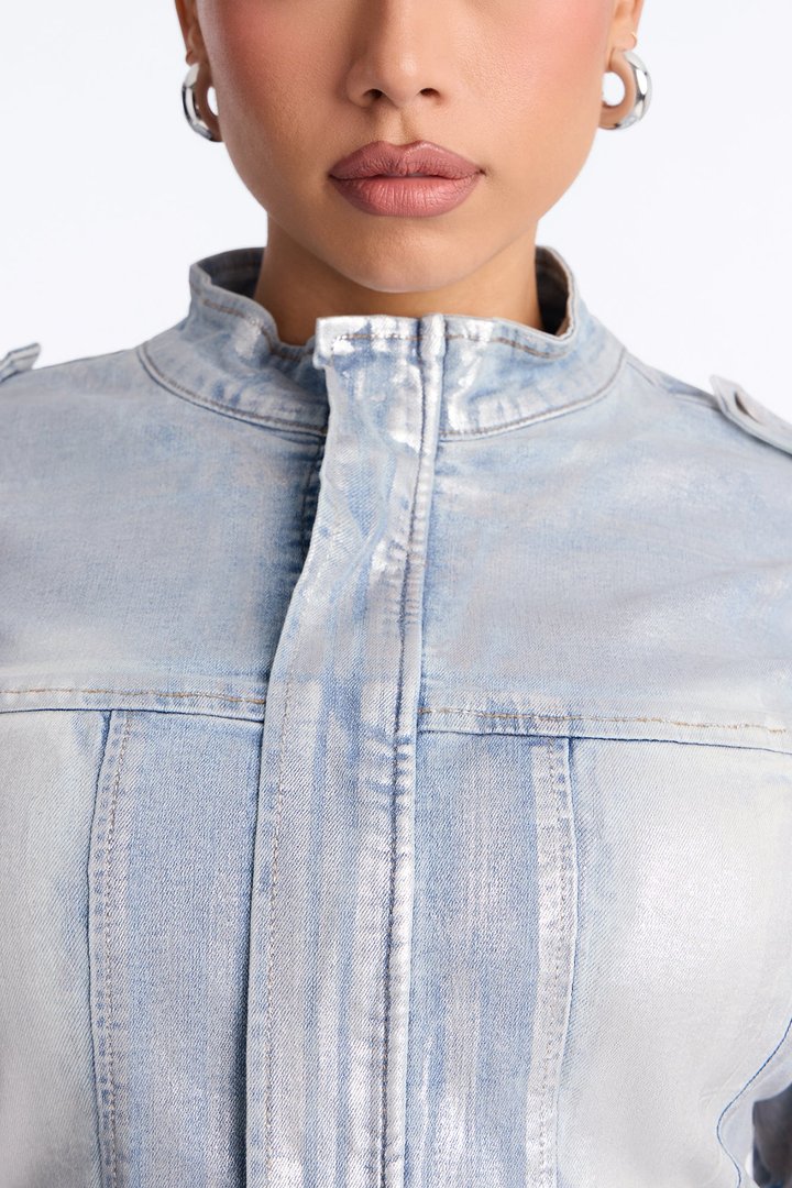 Frenchie Foil Denim Jacket - Light Wash