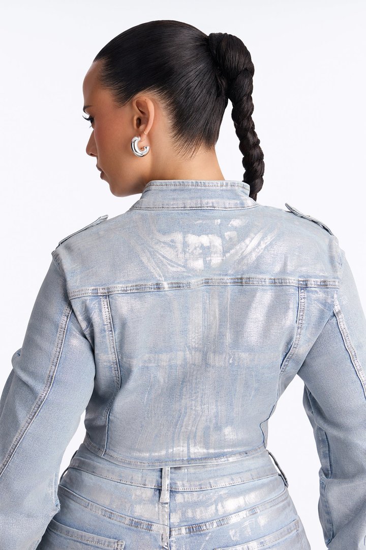 Frenchie Foil Denim Jacket - Light Wash