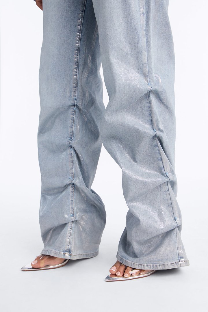 Frenchie Foil Stacked Slim Jeans - Light Wash