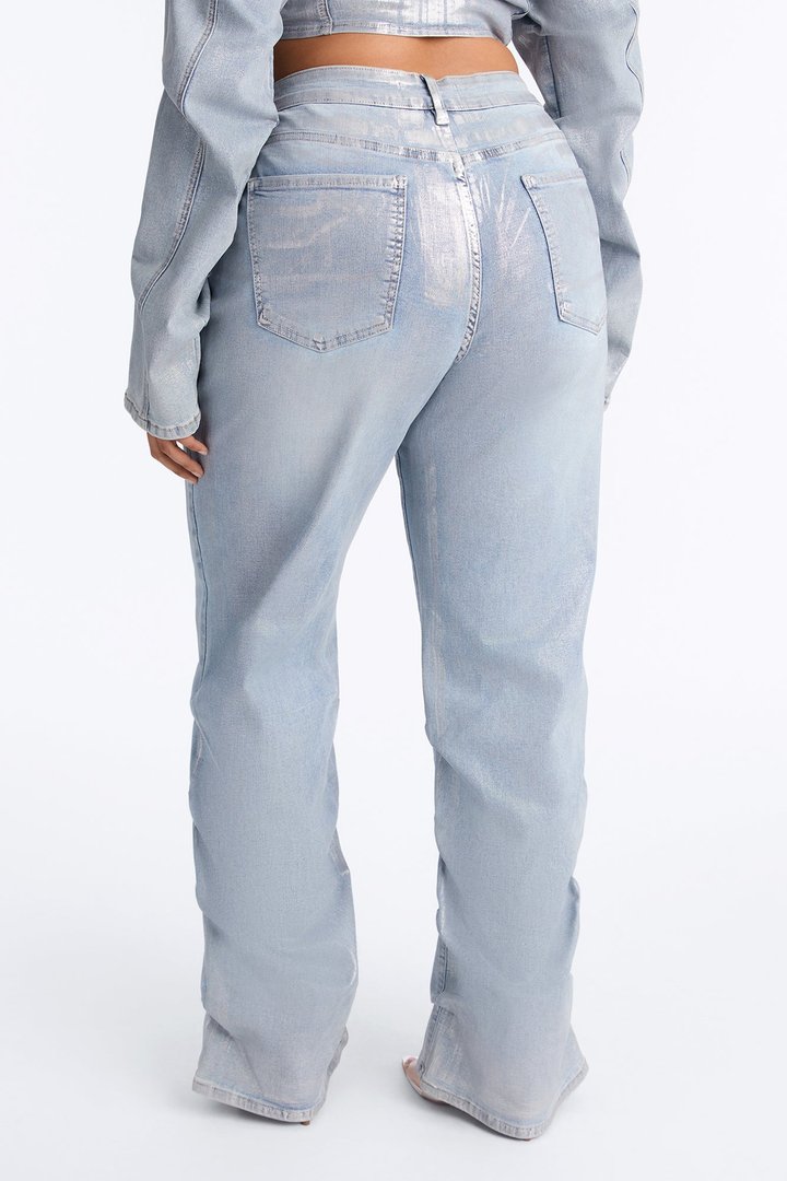 Frenchie Foil Stacked Slim Jeans - Light Wash