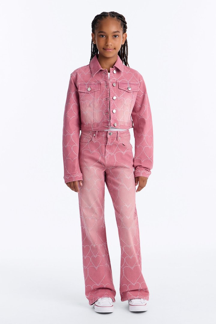 Mini Breaking My Heart Embellished Denim Jacket - Rose