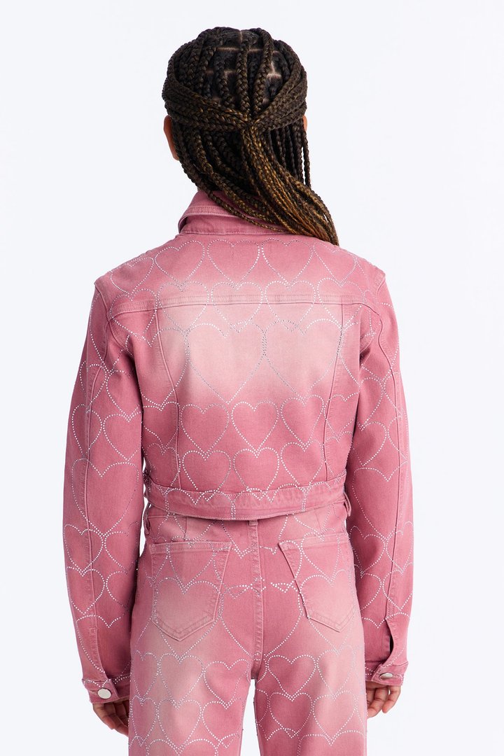 Mini Breaking My Heart Embellished Denim Jacket - Rose