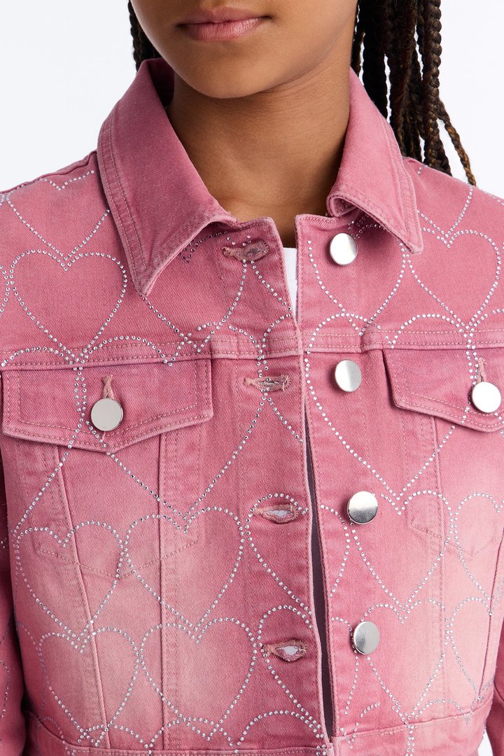 Mini Breaking My Heart Embellished Denim Jacket - Rose