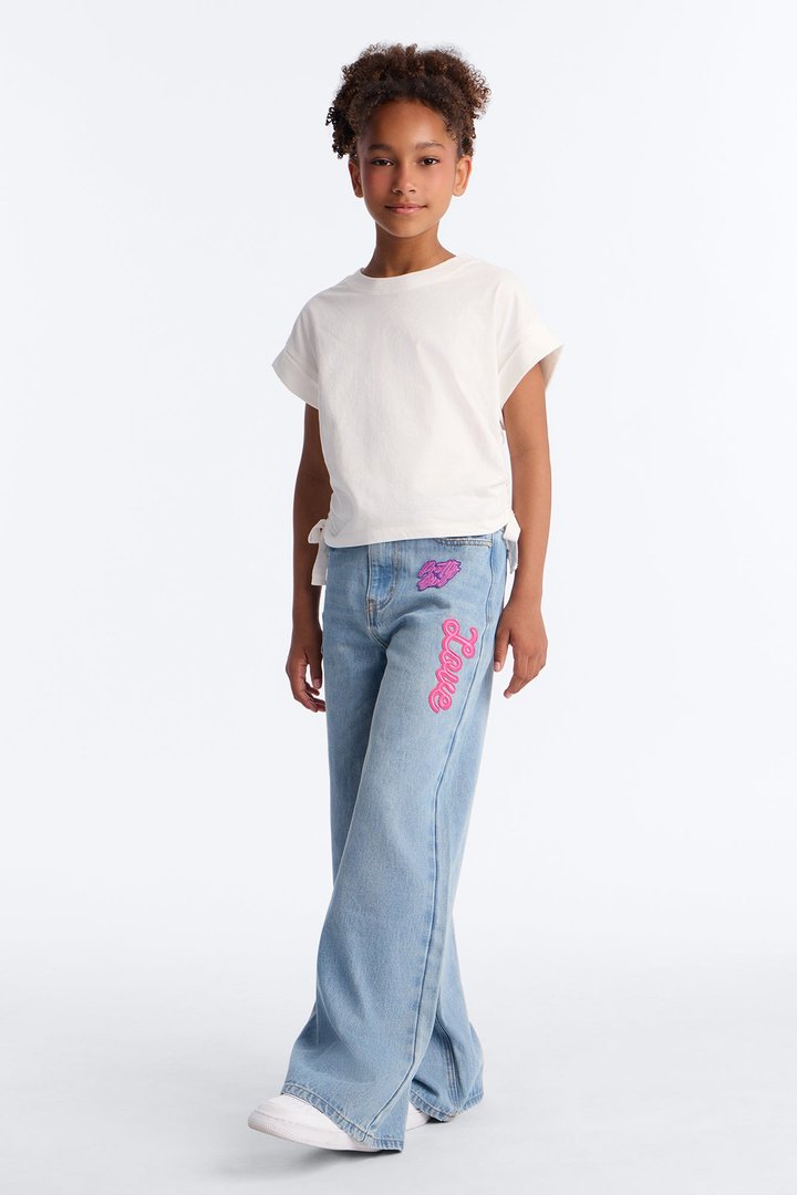 Mini Pretty Girl Privilege Baggy Graphic Jeans - Light Wash