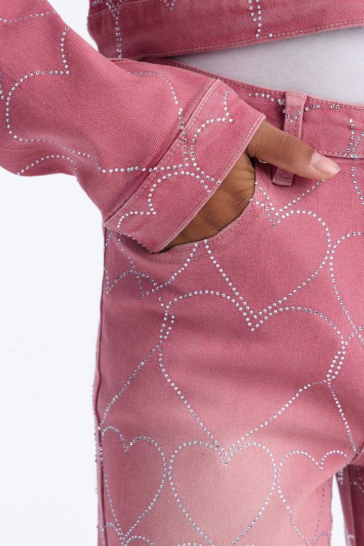 Mini Breaking My Heart Low Rise Embellished Jeans - Rose