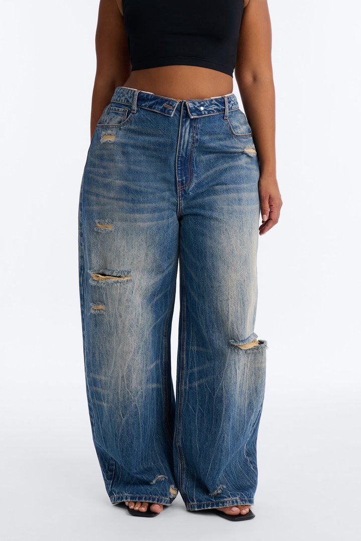 New York Edition Ripped Foldover Jeans - Vintage Wash