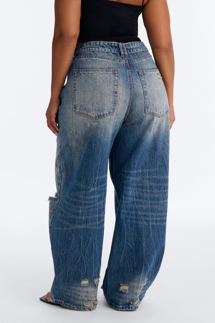 New York Edition Ripped Foldover Jeans - Vintage Wash