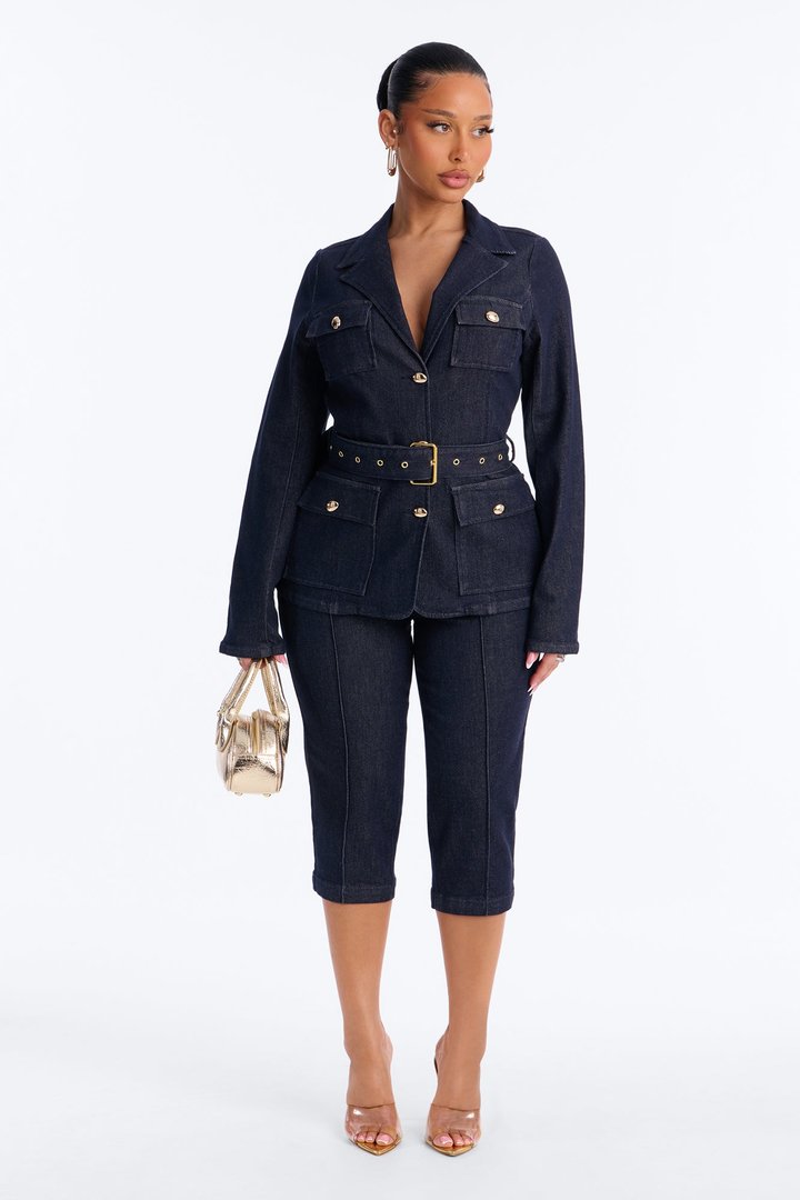 Morgan Belted Denim Capri Set - Dark Denim