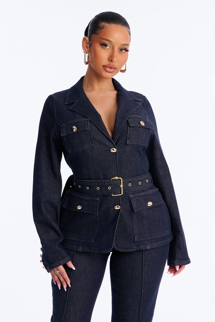 Morgan Belted Denim Capri Set - Dark Denim