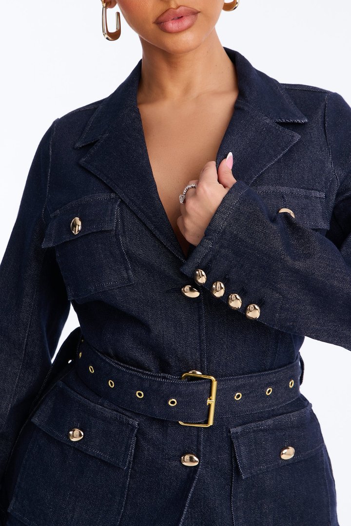 Morgan Belted Denim Capri Set - Dark Denim