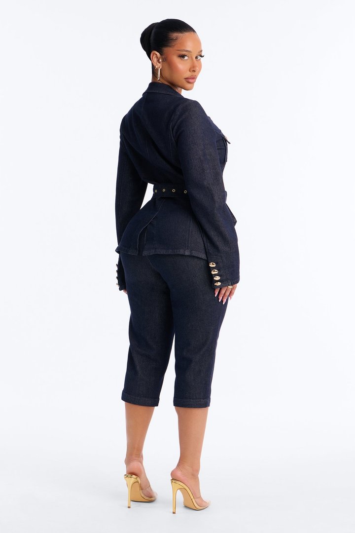 Morgan Belted Denim Capri Set - Dark Denim