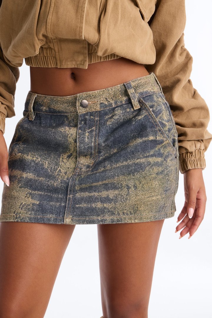 All Talk Printed Twill Micro Mini Skirt - Blue/combo