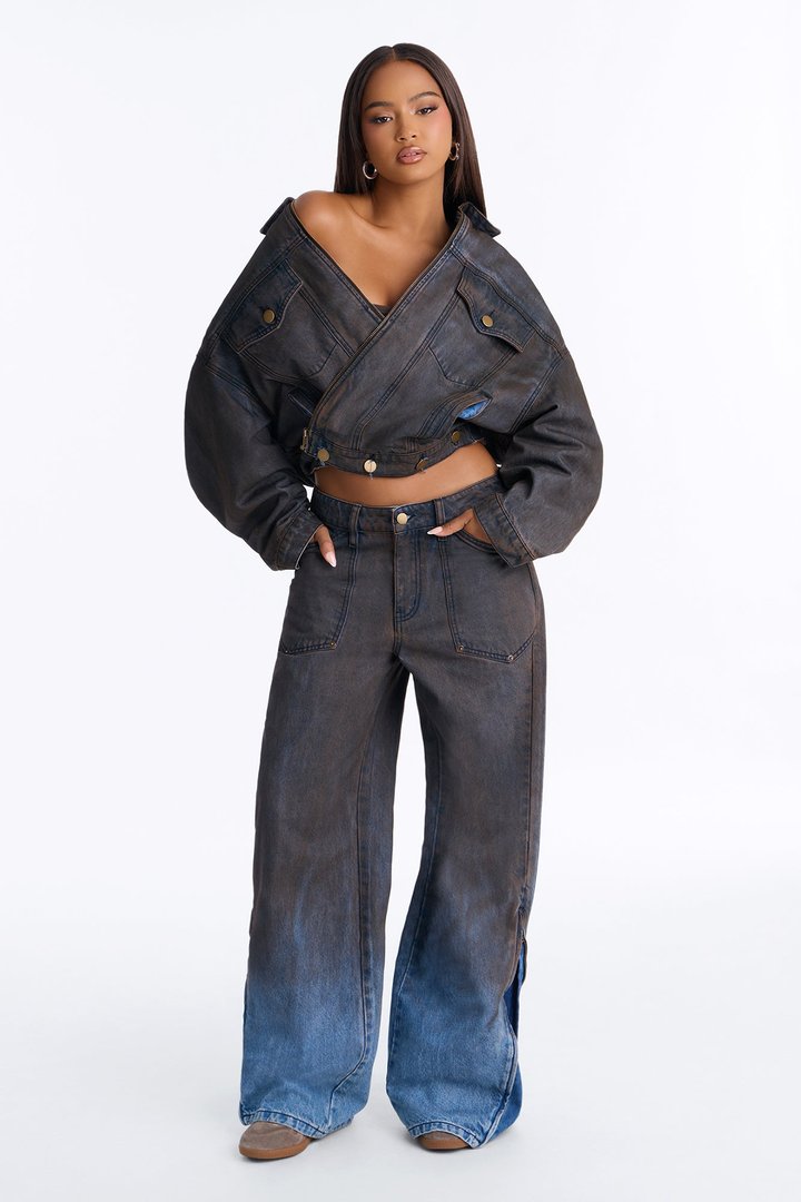Sicily Coated Denim Trucker Jacket - Brown