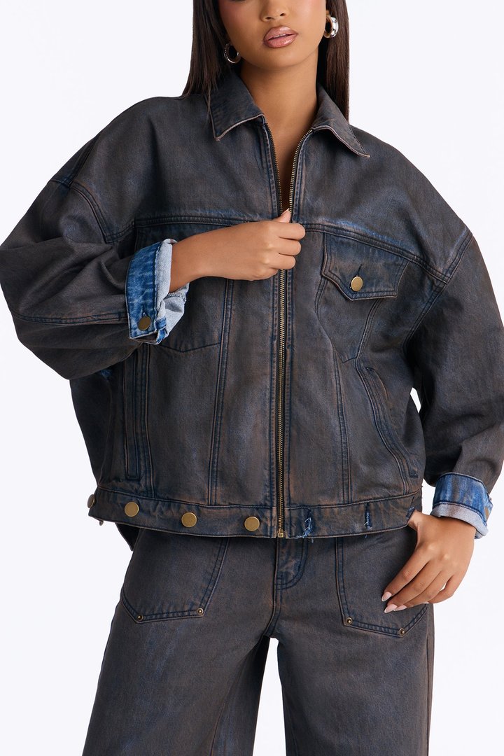 Sicily Coated Denim Trucker Jacket - Brown