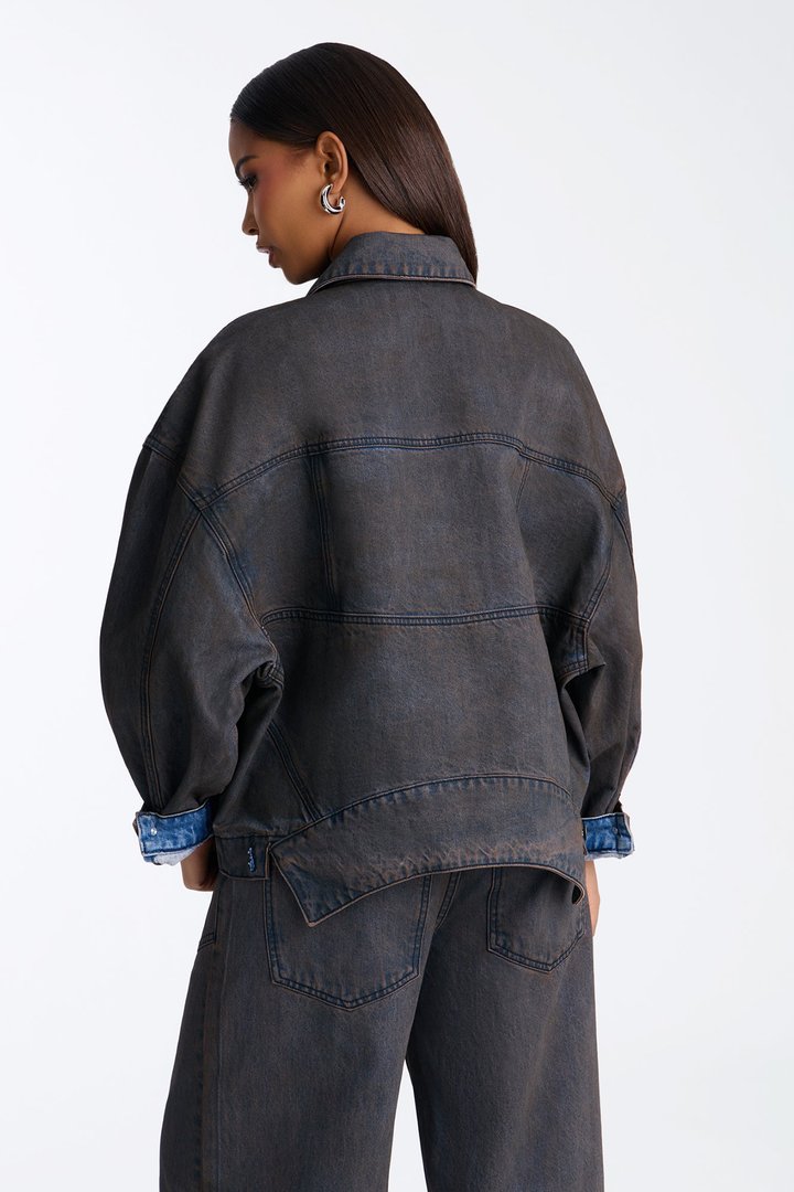 Sicily Coated Denim Trucker Jacket - Brown