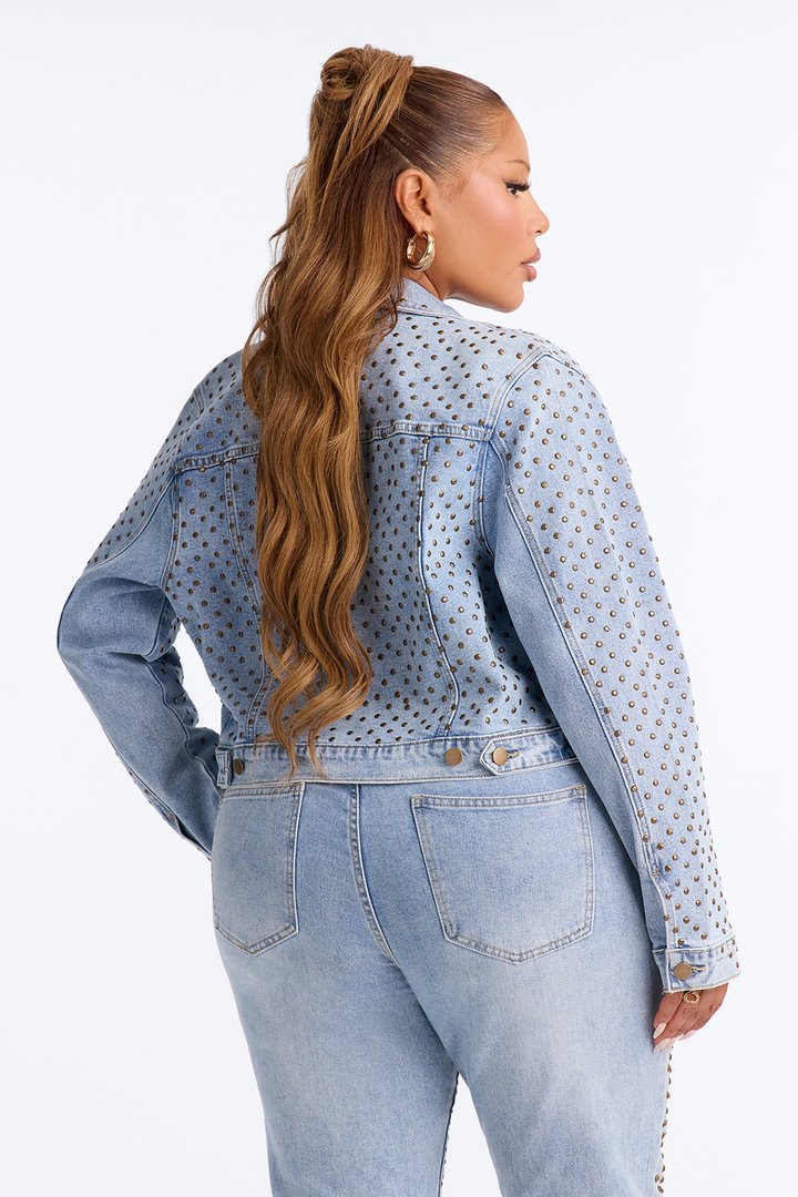 Paris Premium Stud Embellished Denim Jacket - Light Wash