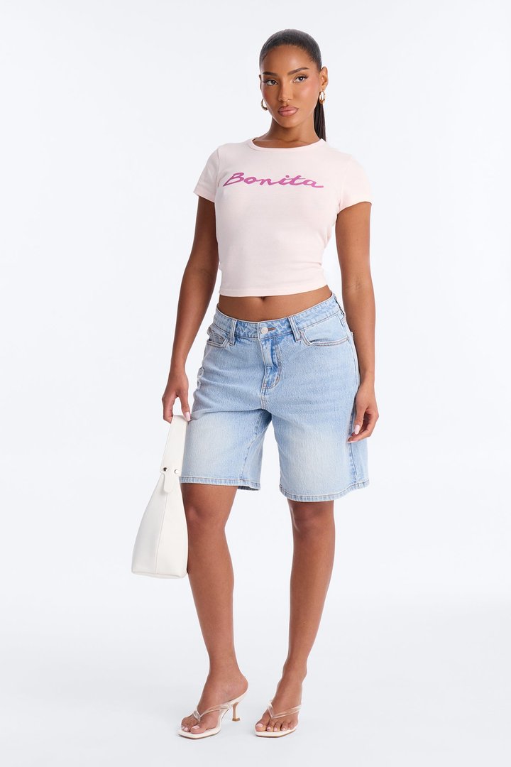 Next Chapter 90s Denim Bermuda Shorts - Light Wash
