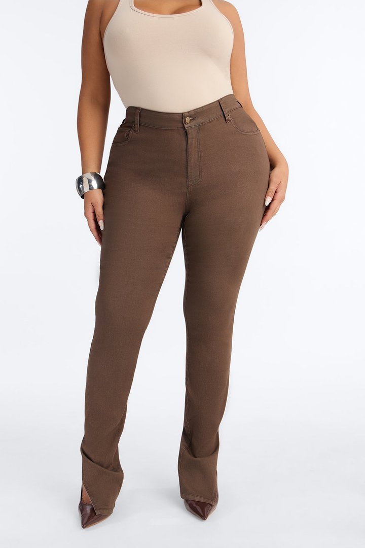 Sierra Split Hem High Rise Stretch Skinny Jeans - Brown