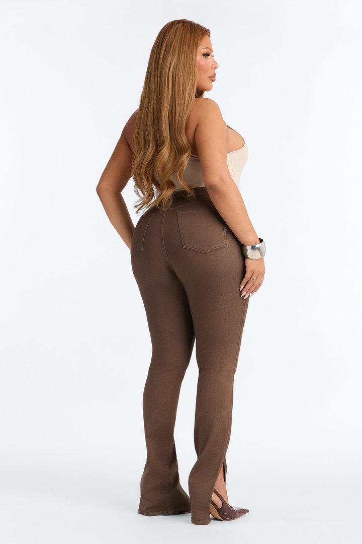 Sierra Split Hem High Rise Stretch Skinny Jeans - Brown