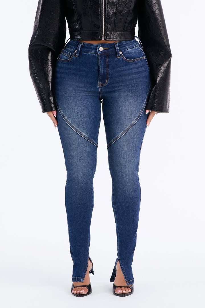Rialto High Rise Split Hem Skinny Jeans - Dark Wash