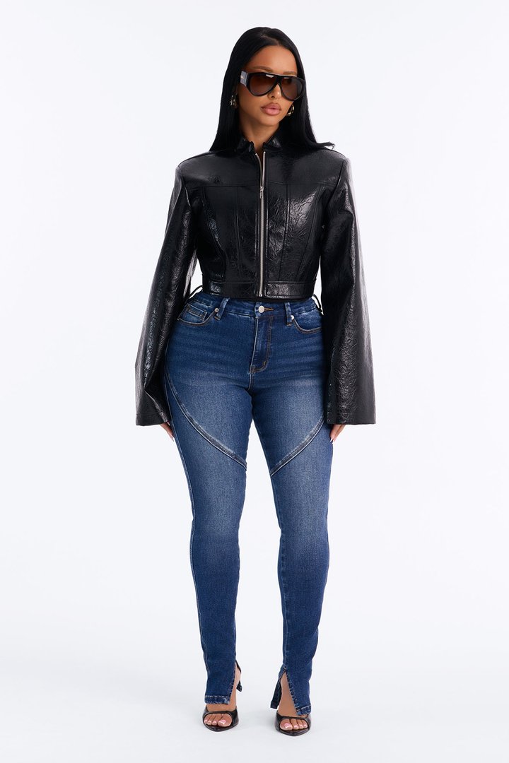 Rialto High Rise Split Hem Skinny Jeans - Dark Wash