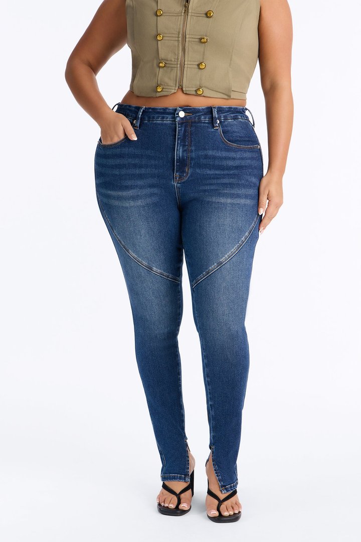 Rialto High Rise Split Hem Skinny Jeans - Dark Wash