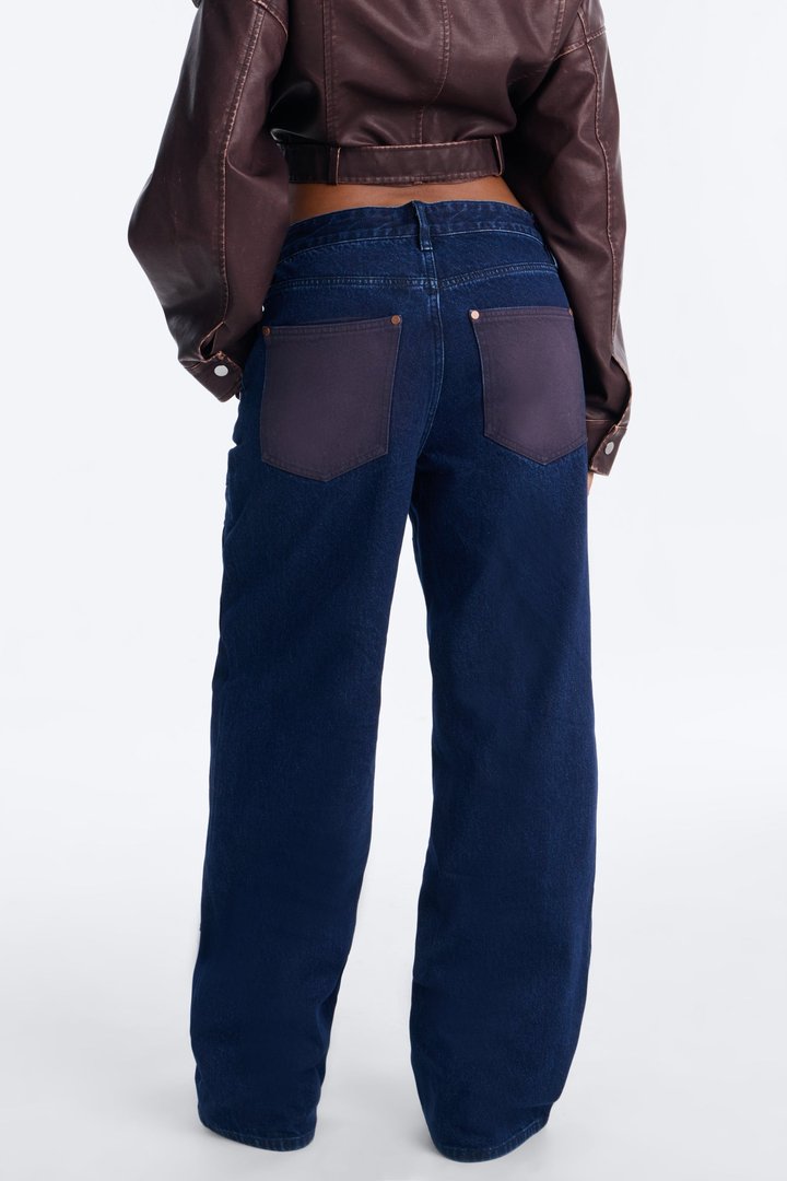 Portia Paneled Utility Baggy Jeans - Dark Wash