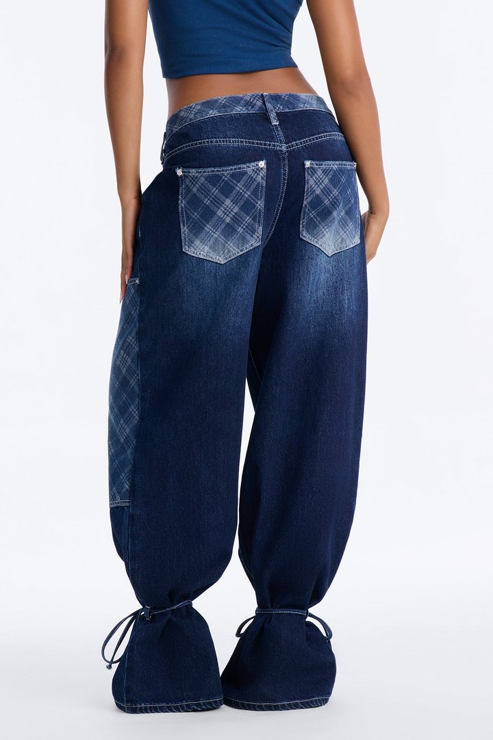 Gridlock Utility Waist Adjuster Wide Leg Jeans - Dark Wash
