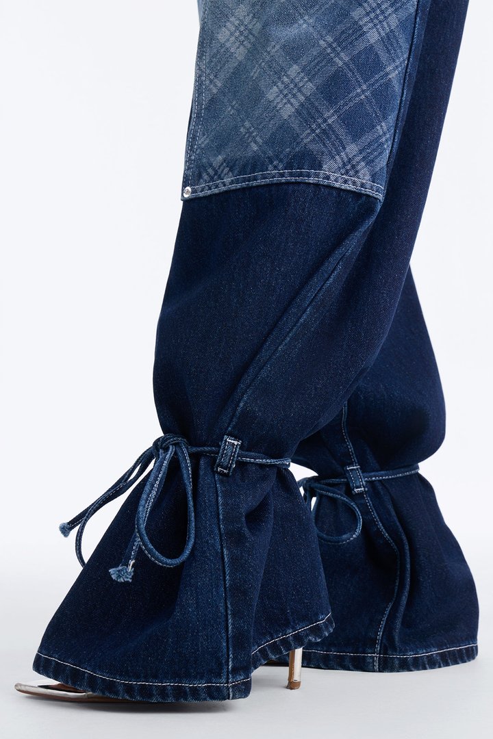 Gridlock Utility Waist Adjuster Wide Leg Jeans - Dark Wash