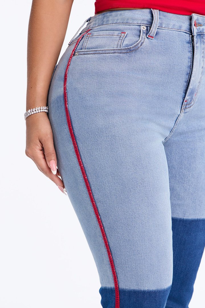 Fast Track Two Tone High Rise Skinny Jeans - Medium Wash