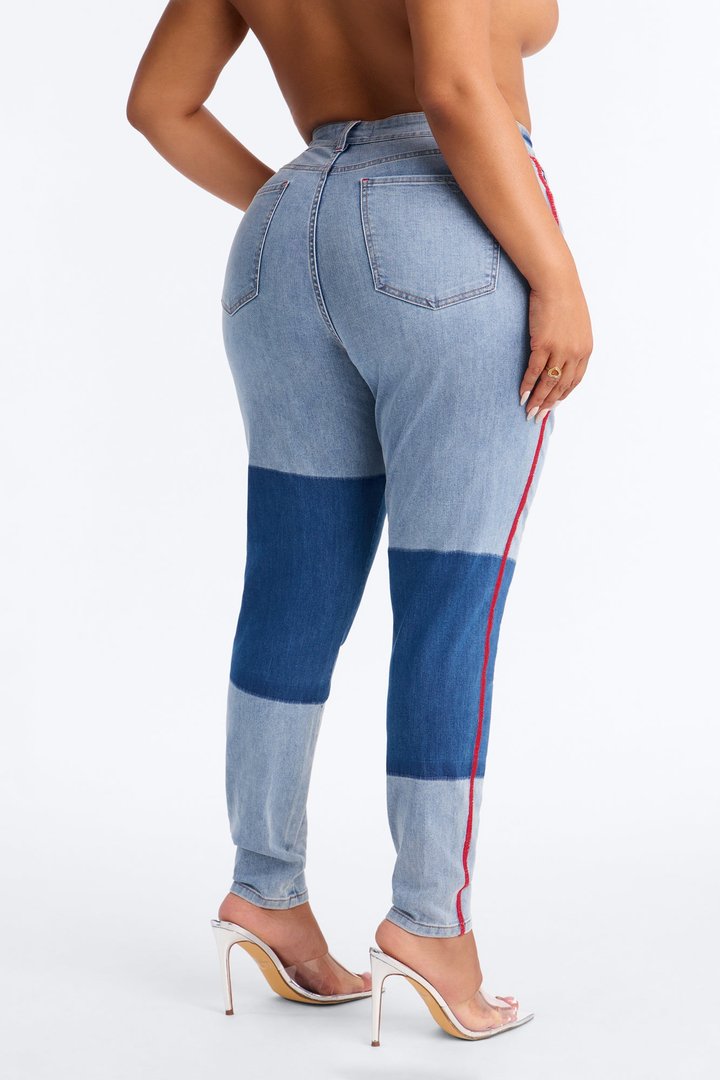 Fast Track Two Tone High Rise Skinny Jeans - Medium Wash