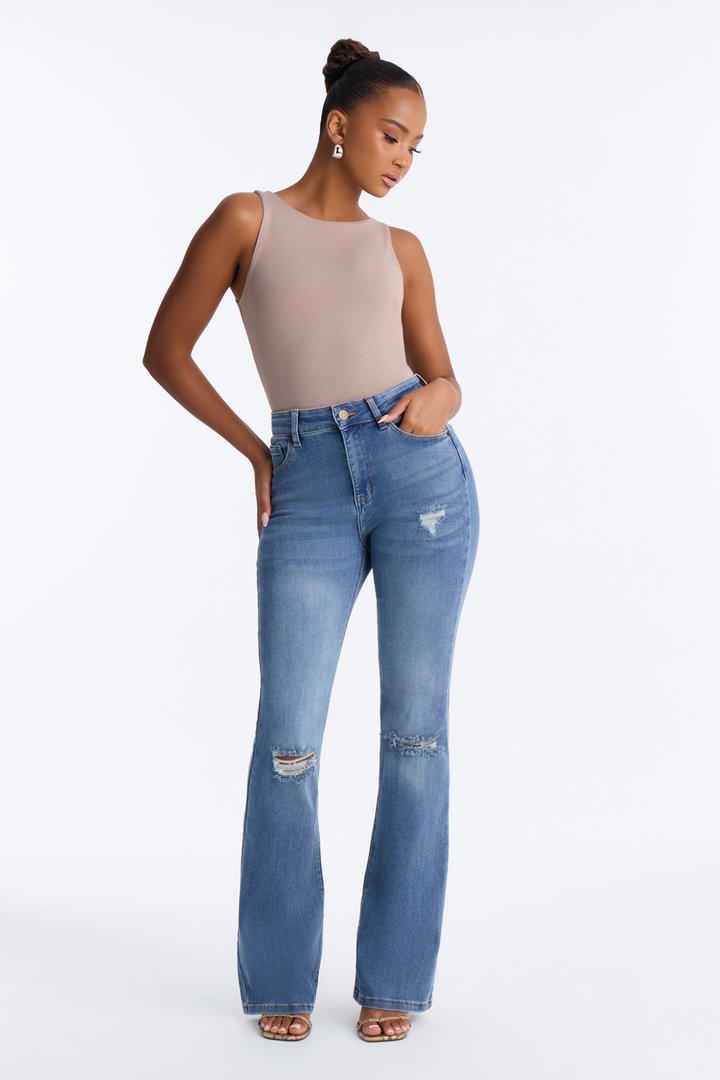 Attention Seeker Soft Stretch Flare Jeans - Medium Wash
