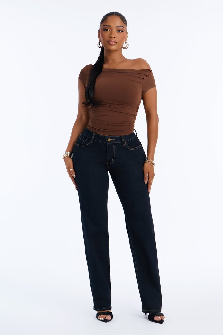 Favorita Mid Waist Stretch Straight Leg Jeans - Dark Denim