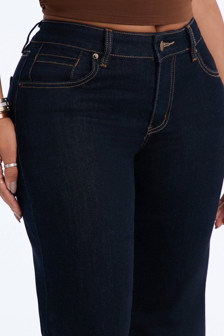 Favorita Mid Waist Stretch Straight Leg Jeans - Dark Denim