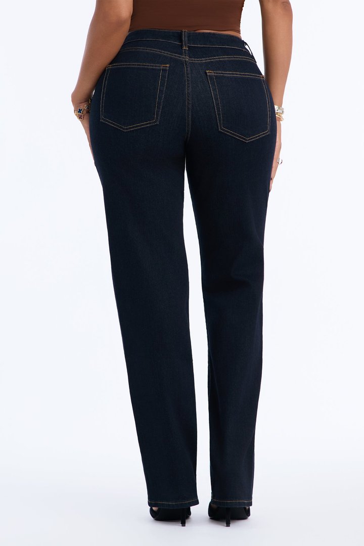 Favorita Mid Waist Stretch Straight Leg Jeans - Dark Denim
