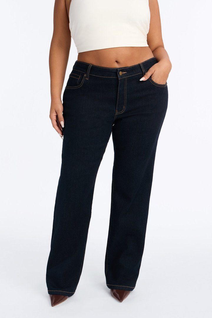 Favorita Mid Waist Stretch Straight Leg Jeans - Dark Denim