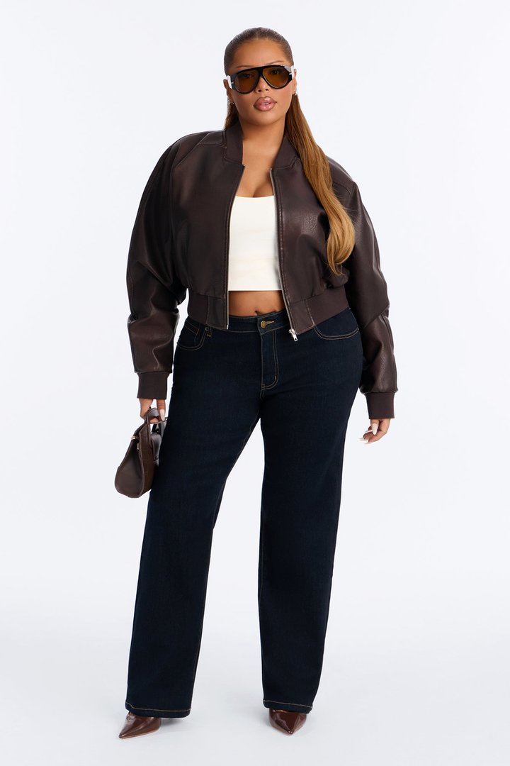 Favorita Mid Waist Stretch Straight Leg Jeans - Dark Denim