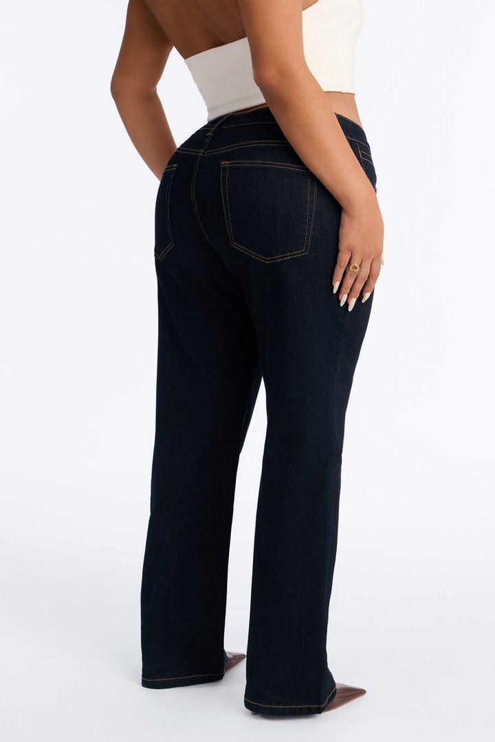 Favorita Mid Waist Stretch Straight Leg Jeans - Dark Denim