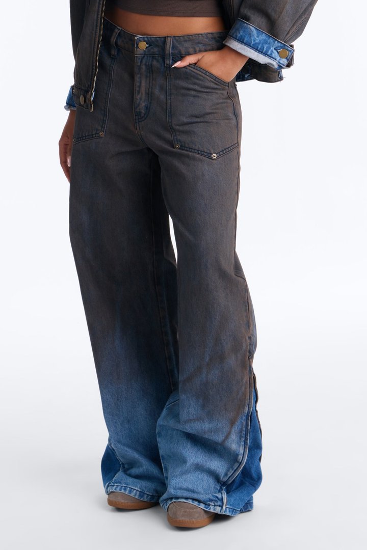 Sicily Coated Baggy Wide Leg Jeans - Brown