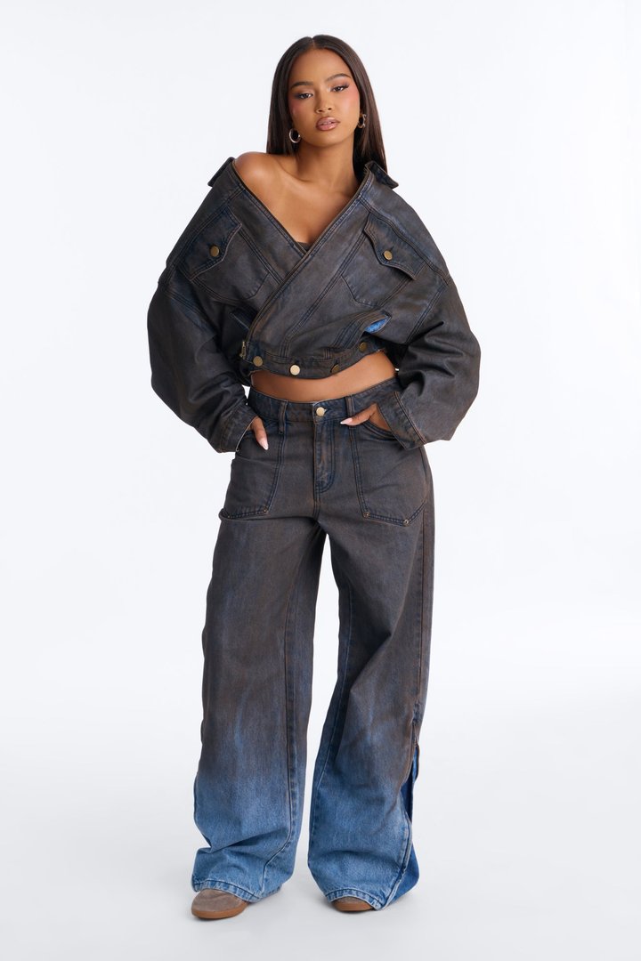 Sicily Coated Baggy Wide Leg Jeans - Brown