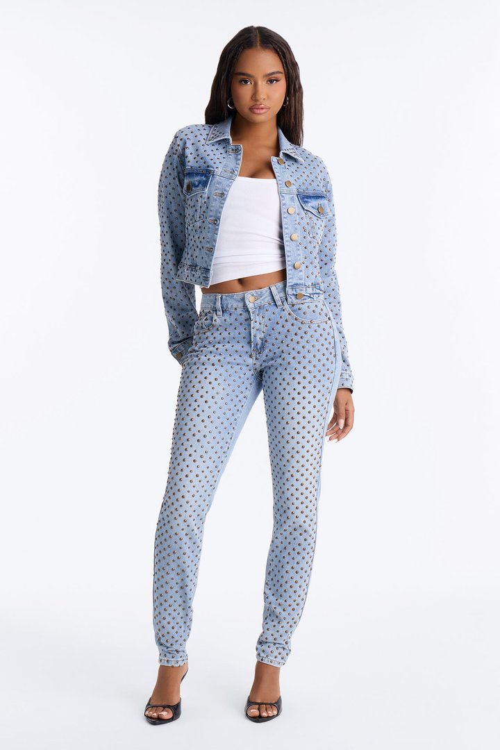 Paris Premium Stud Embellished Skinny Jeans - Light Wash