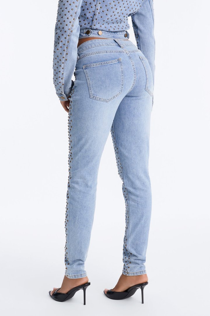 Paris Premium Stud Embellished Skinny Jeans - Light Wash
