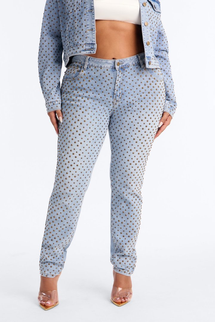 Paris Premium Stud Embellished Skinny Jeans - Light Wash