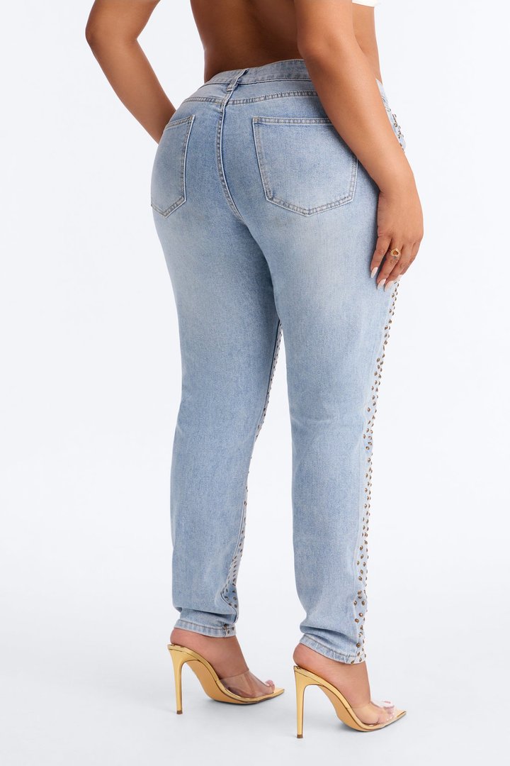 Paris Premium Stud Embellished Skinny Jeans - Light Wash