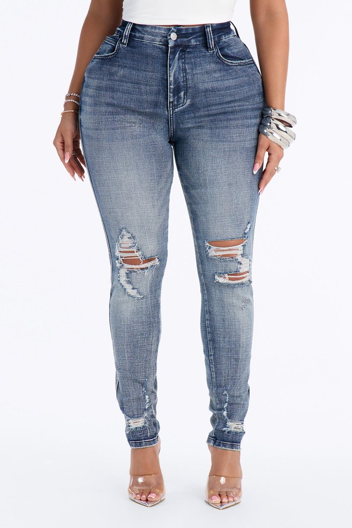Long Story Short Ripped Sculpting Stretch Skinny Jeans - Medium Wash
