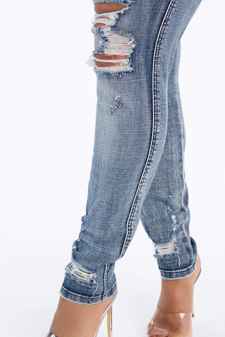 Long Story Short Ripped Sculpting Stretch Skinny Jeans - Medium Wash