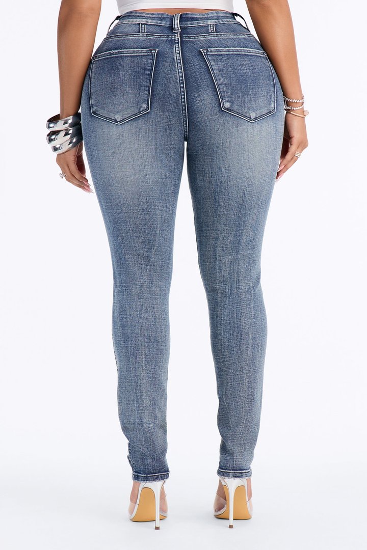 Long Story Short Ripped Sculpting Stretch Skinny Jeans - Medium Wash