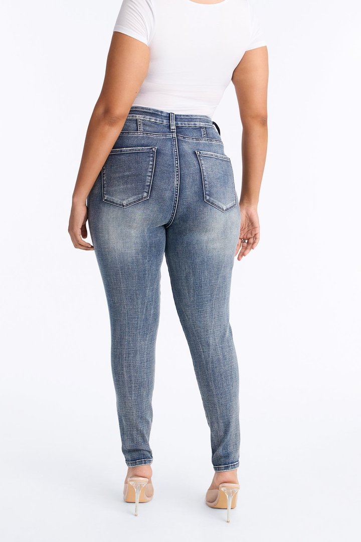 Long Story Short Ripped Sculpting Stretch Skinny Jeans - Medium Wash